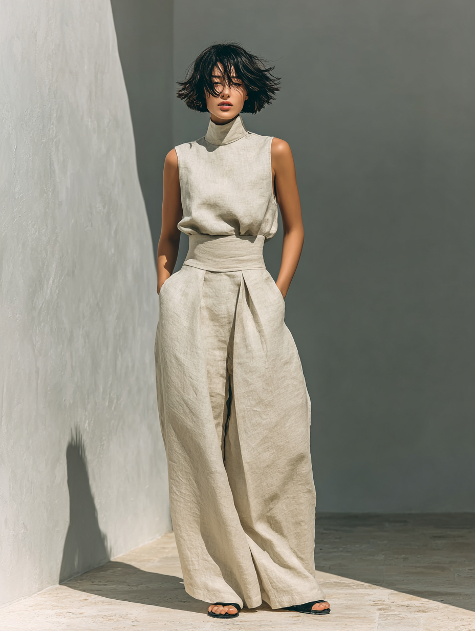 Maria™ | Complete Set with Sleeveless Top and Wide-Leg Trousers in Cotton and Linen
