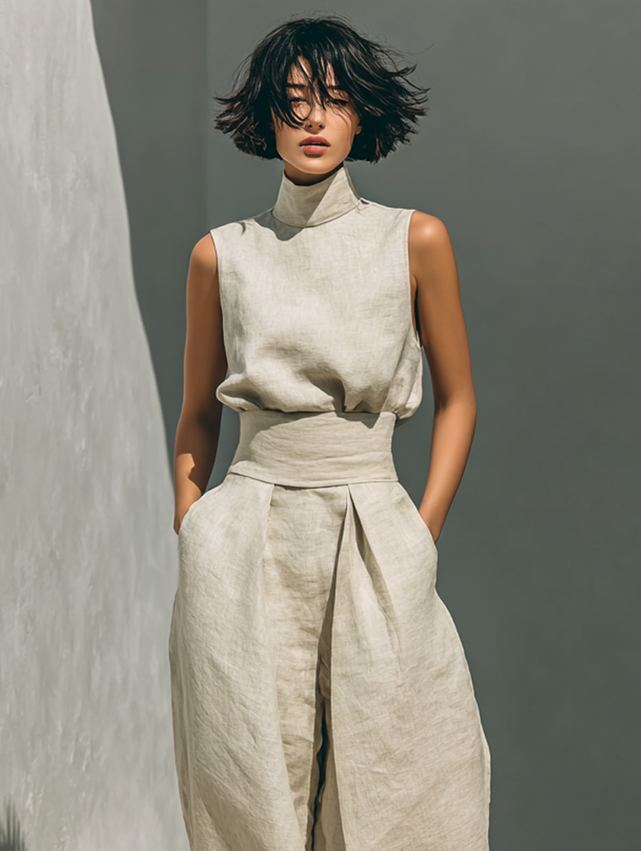 Maria™ | Complete Set with Sleeveless Top and Wide-Leg Trousers in Cotton and Linen