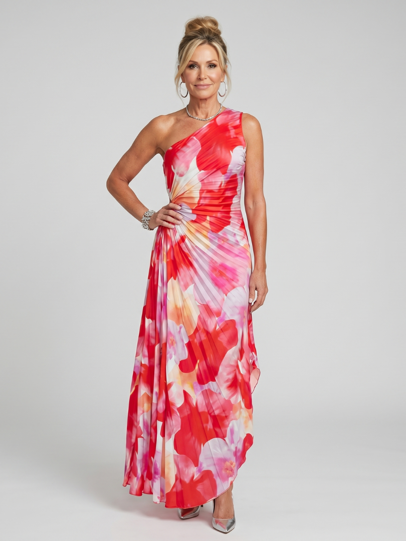 Taya | One Shoulder Pleated Bodice Maxi Dress