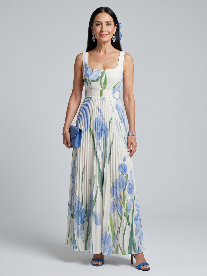 Ophelia | Sleeveless Square Neck Floral Print Maxi Dress