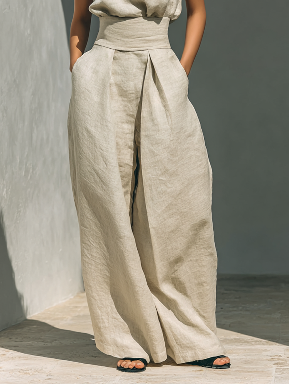 Maria™ | Complete Set with Sleeveless Top and Wide-Leg Trousers in Cotton and Linen