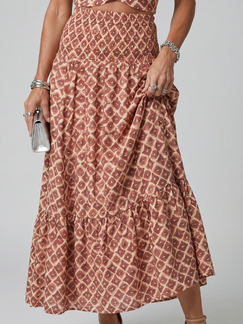 Amira | Cross Halter Geometric Print Cutout Maxi Dress