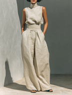 Maria™ | Complete Set with Sleeveless Top and Wide-Leg Trousers in Cotton and Linen