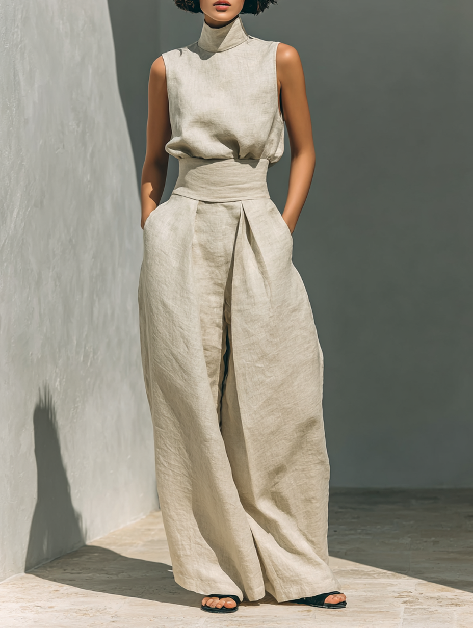 Maria™ | Complete Set with Sleeveless Top and Wide-Leg Trousers in Cotton and Linen