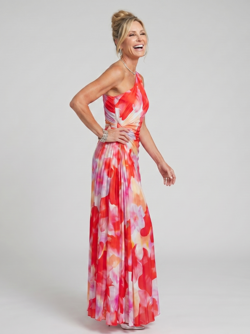 Taya | One Shoulder Pleated Bodice Maxi Dress