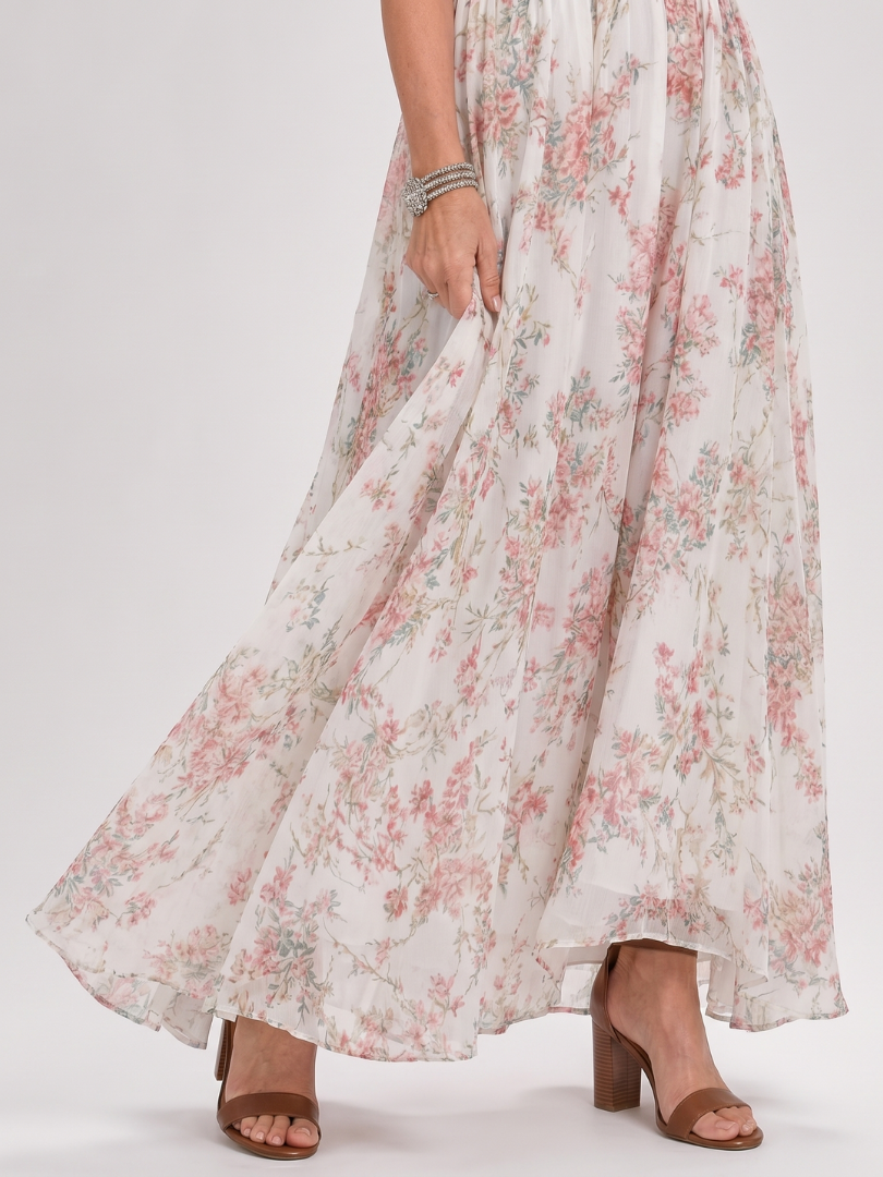 Guinevere | Floral Print Flowing Skirt Maxi Dress
