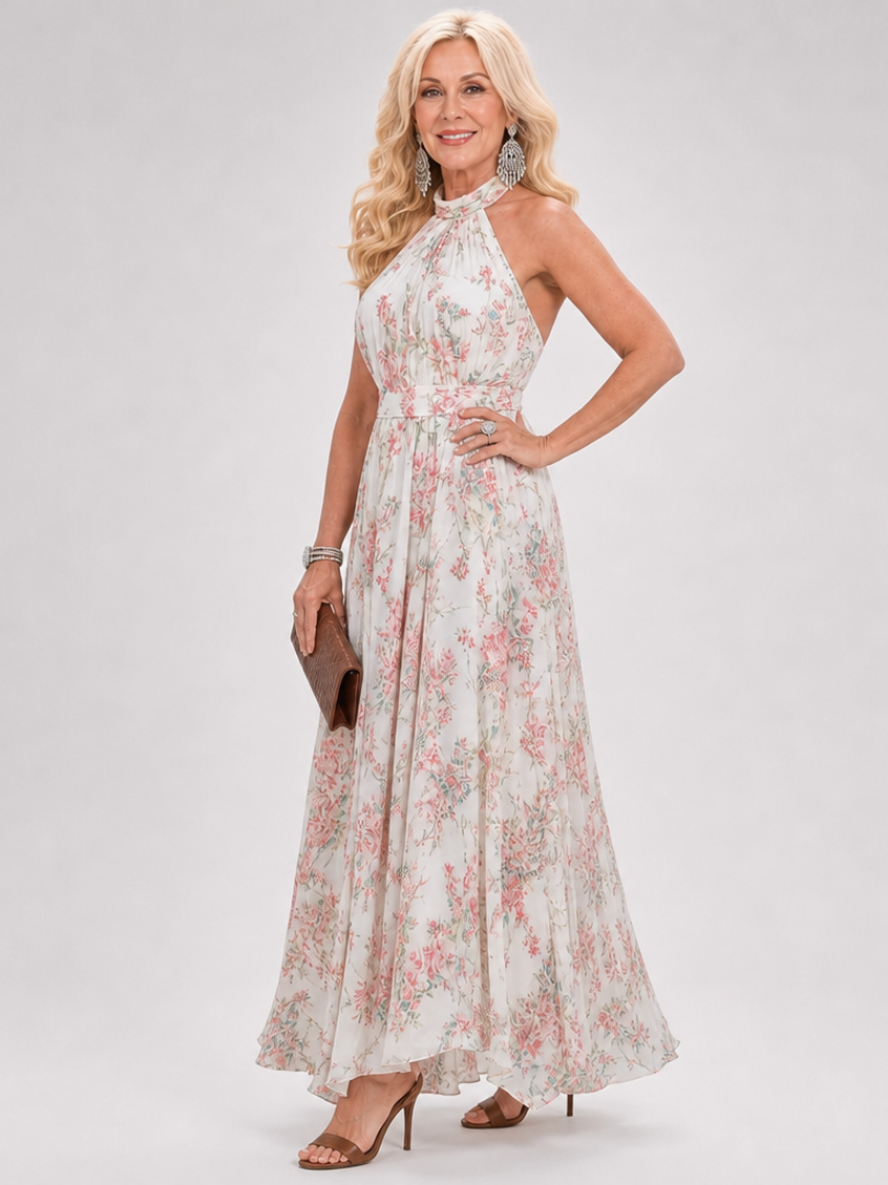 Guinevere | Floral Print Flowing Skirt Maxi Dress