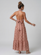 Amira | Cross Halter Geometric Print Cutout Maxi Dress