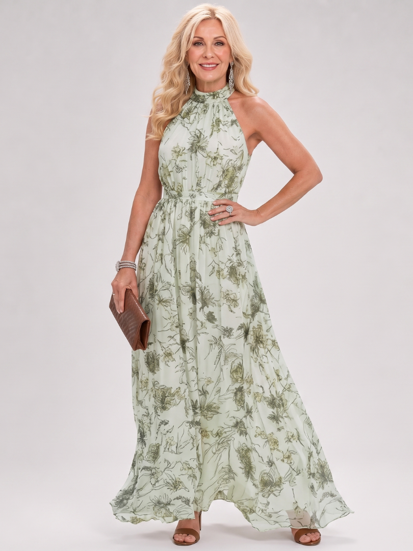Guinevere | Floral Print Flowing Skirt Maxi Dress