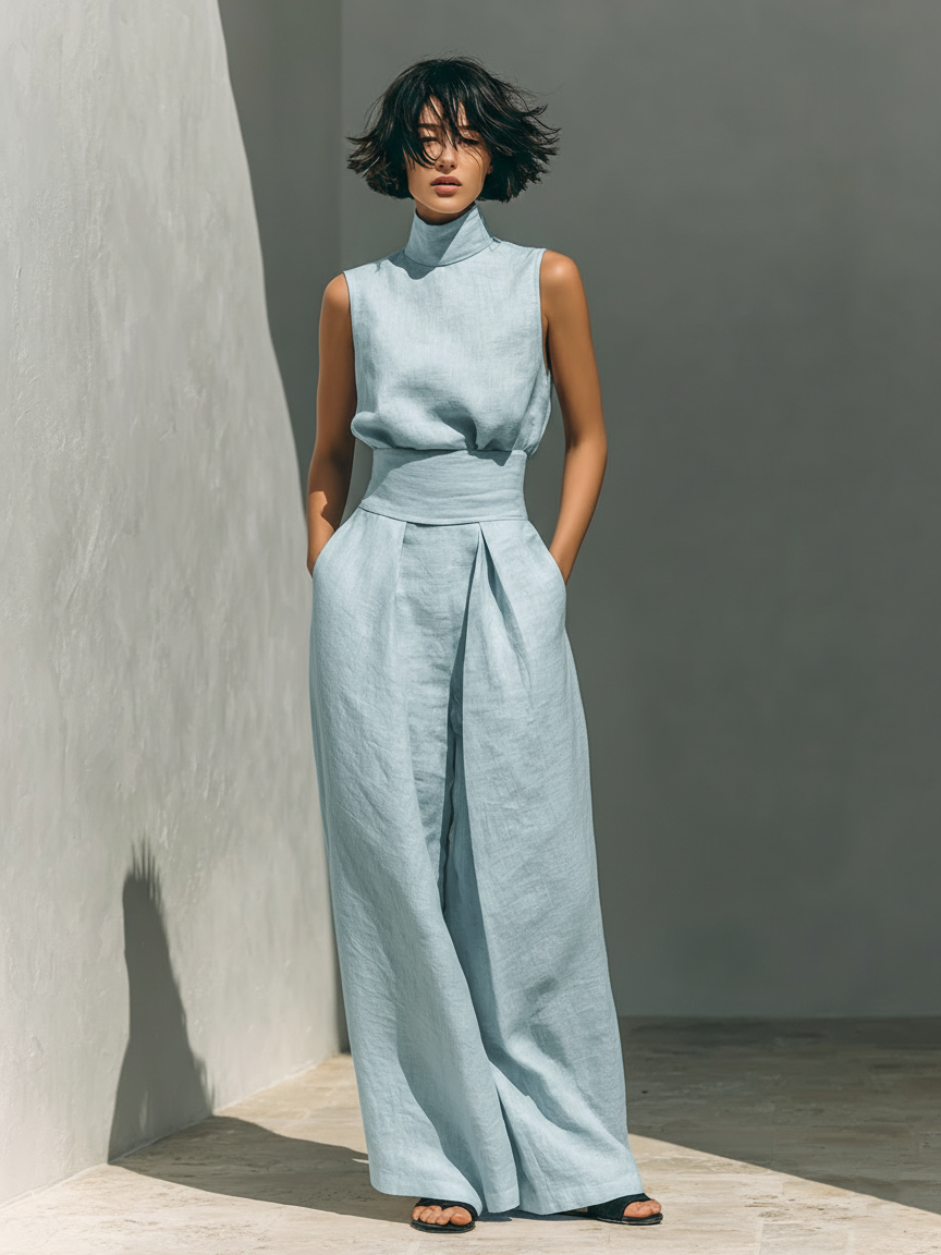 Maria™ | Complete Set with Sleeveless Top and Wide-Leg Trousers in Cotton and Linen