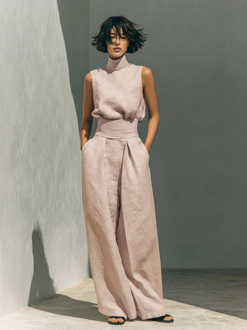Maria™ | Complete Set with Sleeveless Top and Wide-Leg Trousers in Cotton and Linen