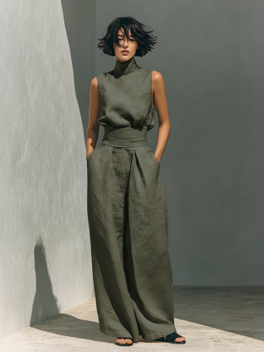 Maria™ | Complete Set with Sleeveless Top and Wide-Leg Trousers in Cotton and Linen