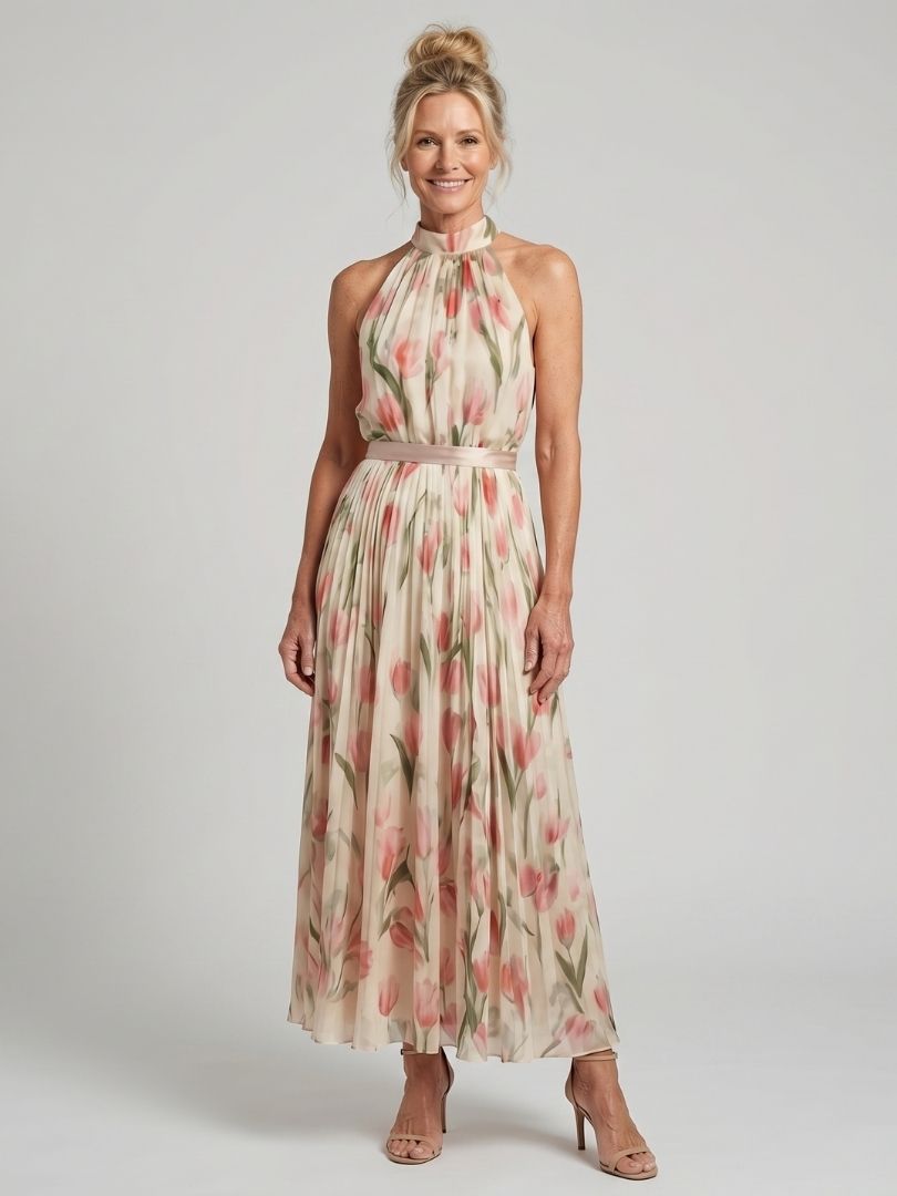 Aurelle | Halter Neck Floral Maxi Dress