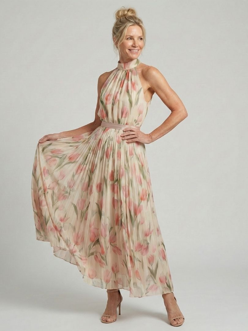 Aurelle | Halter Neck Floral Maxi Dress