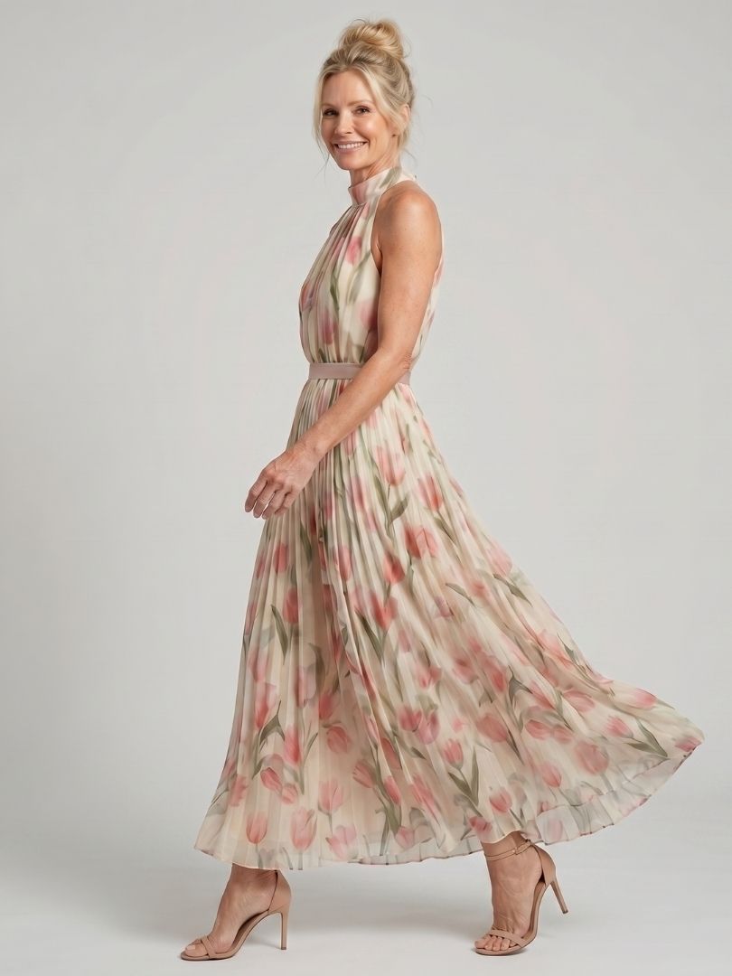 Aurelle | Halter Neck Floral Maxi Dress