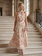 Aurelle | Halter Neck Floral Maxi Dress