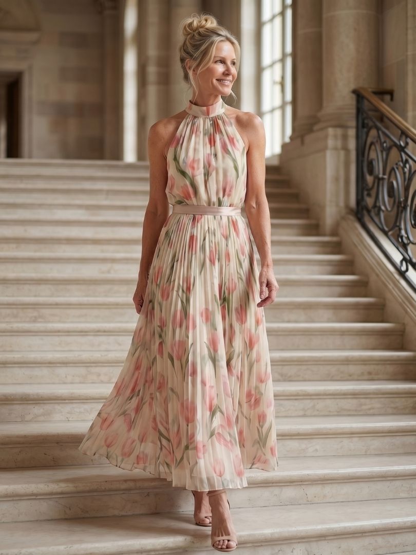 Aurelle | Halter Neck Floral Maxi Dress